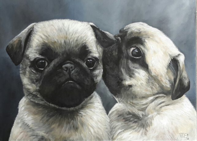 Whispering Schilderij Mopshondjes