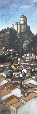 Meestal is een landschap horizontaal. Leuk om het eens verticaal te schilderen. Schilderij Andalusie