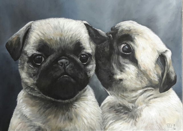 Whispering Schilderij Mopshondjes